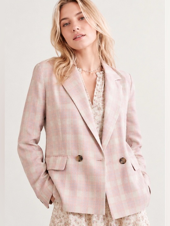 Hem & Thread Jackets & Blazers - Hem & Thread Pink and Cream Plaid Double-Breasted Blazer Size Small